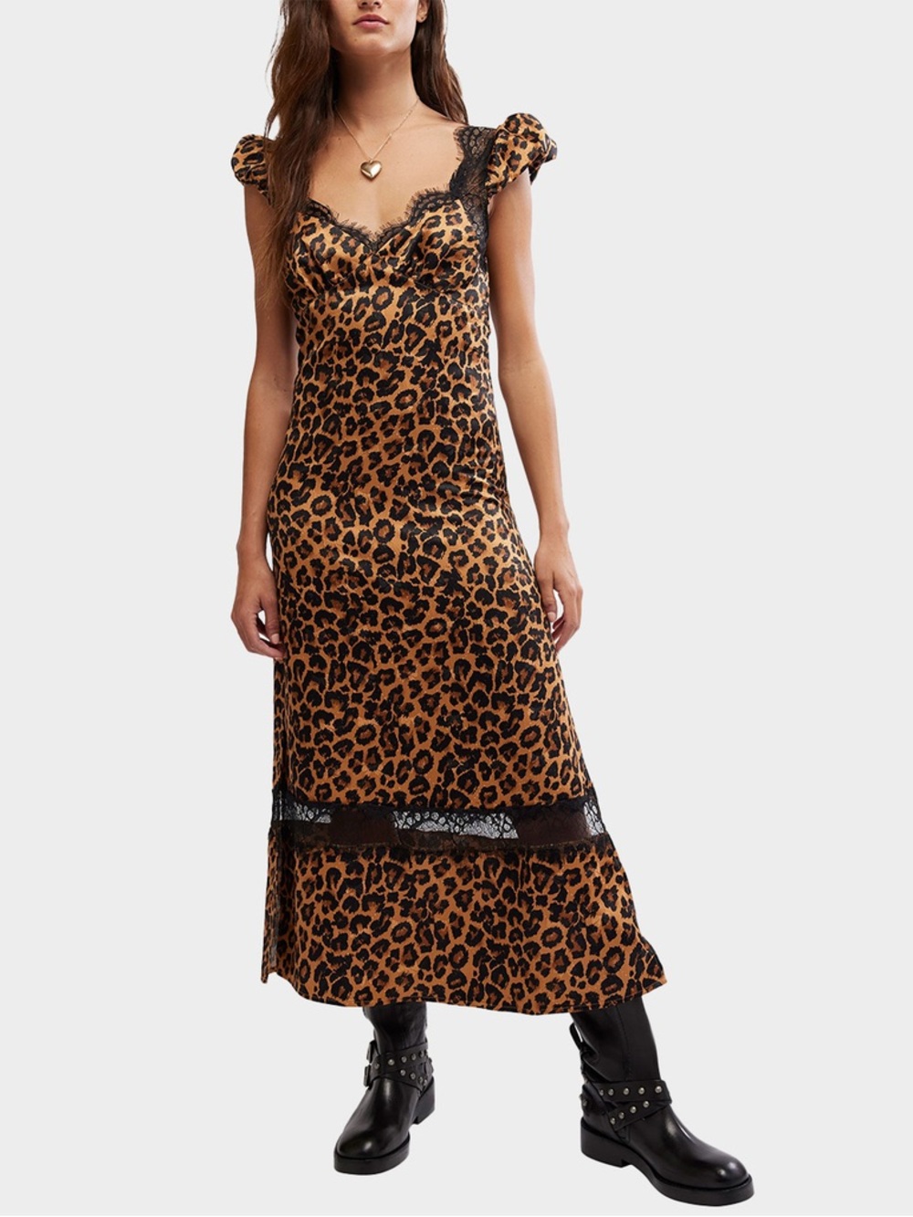 NWT Free People Leopard Print Lace-Trim Midi Dress $160 Lace Revolve Sz XS - Picture 3 of 5